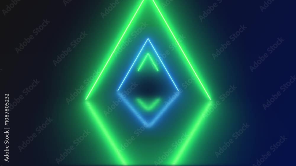 Poster futuristic corridor with neon lights triangle tunnel moving fast looping animation