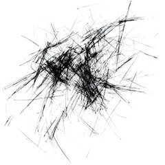 chaotic black scribbles with sharp lines isolated on transparent background