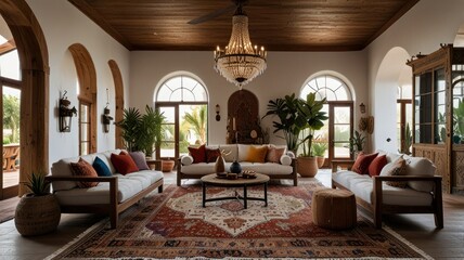 .. Luxurious Living Room with Spanish Colonial Decor.