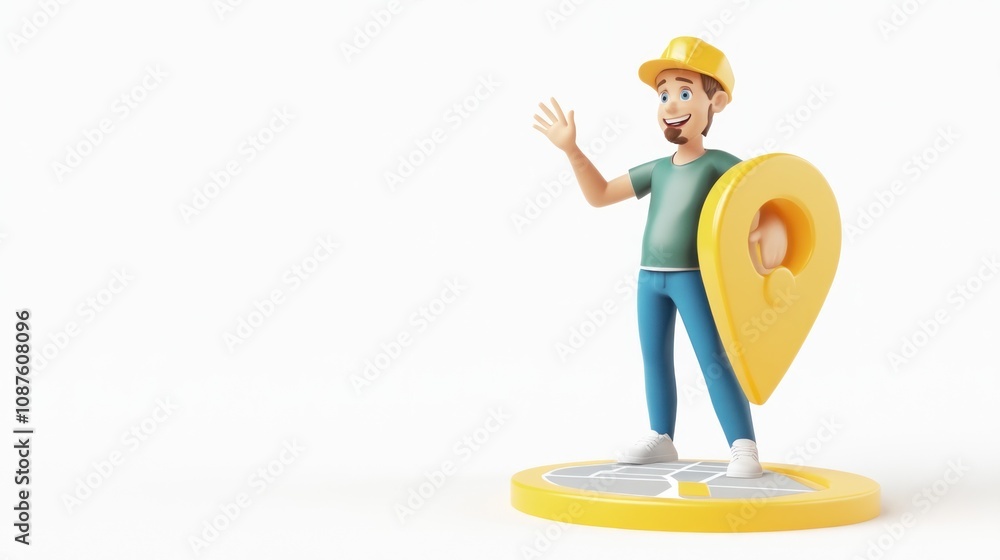Aufkleber A 3D character holding a location pin, representing navigation or mapping services.
