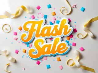 Flash Sale Announcement with Colorful Confetti and Ribbons