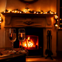 Cosy Evening by the Fireplace with Champagne Glasses-1