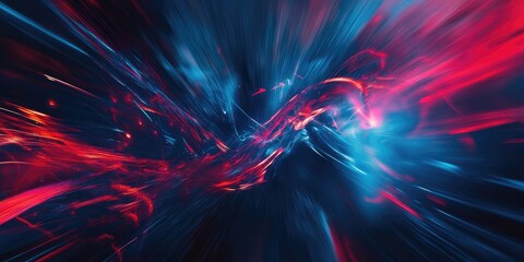 Dynamic patterns with vibrant blue and red light streaks create a chaotic background that visually conveys concepts of movement and energy. This chaotic background emphasizes the essence of movement.