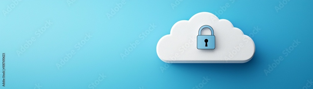 Poster cybersecurity awareness. a cloud with a padlock symbolizes secure data storage and privacy in digita