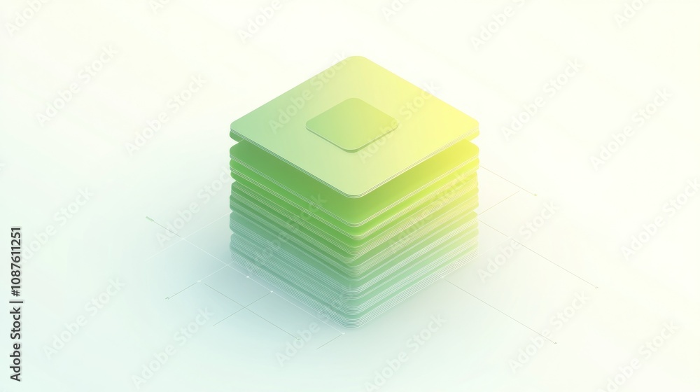 Aufkleber A stack of layered green squares with a soft gradient, representing digital design or data.