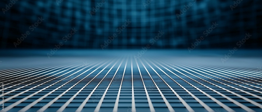 Poster cybersecurity awareness. a close-up view of a blue grid pattern, creating an abstract, digital lands