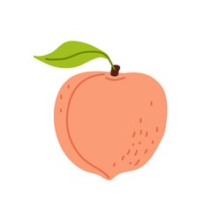 A vibrant peach with a green leaf, highlighting its natural color and texture