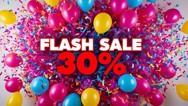 Flash Sale Thirty Percent Off Balloons Confetti Celebration