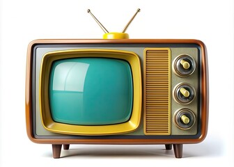 Retro TV Set Isolated on White Background - Vintage Television Aesthetic for Home Decor and Nostalgia