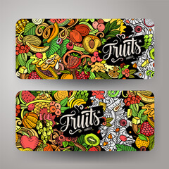 Cartoon vector doodle set of Fresh Fruits banners