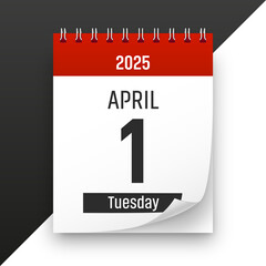 Date 1 April 2025 year realistic calendar day page design