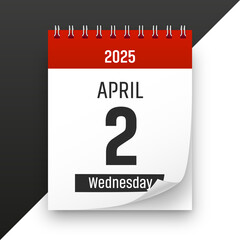 Date 2 April 2025 year realistic calendar day page design