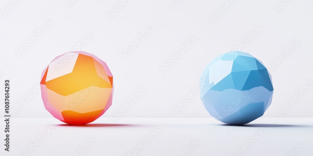 Poster geometric ball and orb displayed vividly on a clean white background, emphasizing the design and str