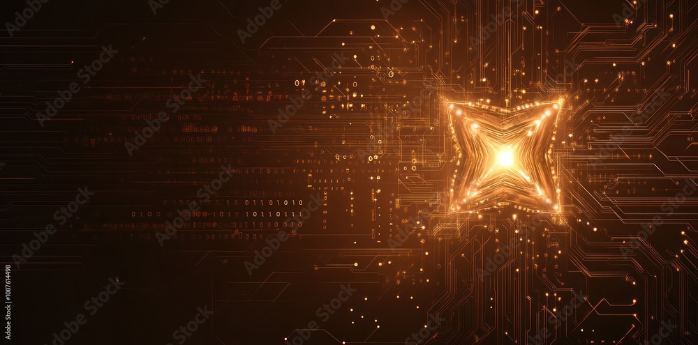Aufkleber Abstract digital design featuring a glowing star shape with circuit patterns.
