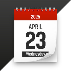 Date 23 April 2025 year realistic calendar day page design