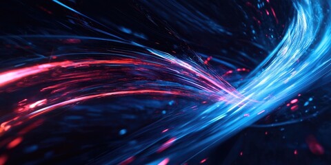 Dynamic patterns with vibrant blue and red light streaks create a chaotic background that visually conveys concepts of movement and energy. This chaotic background emphasizes the essence of movement.