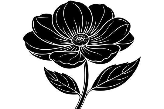 black flower with white outline on white clip art preview