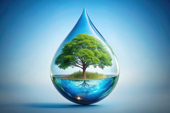 Single Water Drop with Earth Tree Inside - Hyper-Detailed Drone Photography for World Water Day