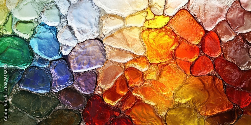 Poster Closeup of a textured background featuring colorful glass, showcasing the interplay of light and color in a stunning display of glass textures that captivate the viewer s attention.