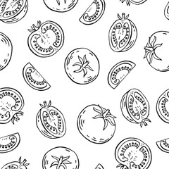 Seamless pattern with tomato. Hand drawn vector illustration.