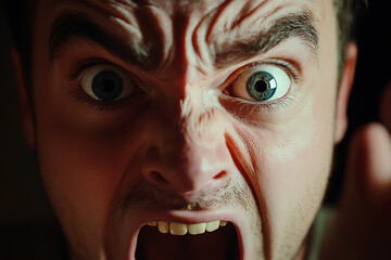 A shocking human face, capturing intense emotion with exaggerated features and dynamic expressions 