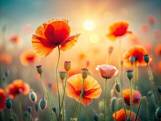 Fototapeta premium Stunning Minimalist Poppy Flower Background for Calm and Serene Nature Aesthetic