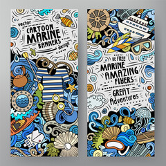 Cartoon cute doodles Marine banners set