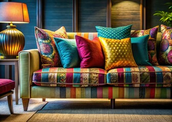 Stylish Modern Sofa with Vibrant Cushions for Contemporary Living Space Decor