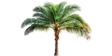 Isolated green palm tree on a white background features a clipping path and alpha channel, showcasing the vibrant details of the green palm tree in a clean presentation.