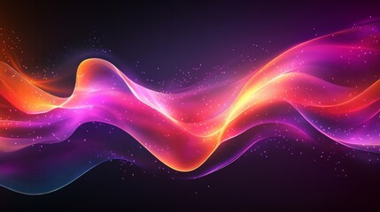 Obraz premium Abstract vibrant wave with glowing particles on dark background.