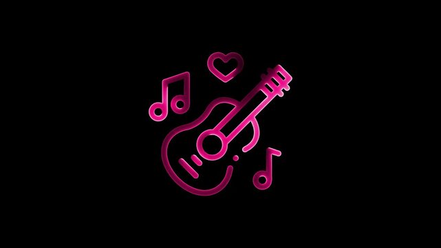 Neon music sheet. Line art. Musical symbols. Isolated on black background. Neon lines. Glowing music icons. Treble Clef. Music note. Musical notes. Music