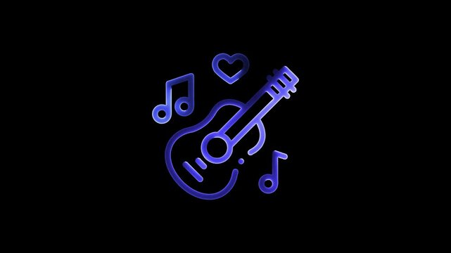 Neon music sheet. Line art. Musical symbols. Isolated on black background. Neon lines. Glowing music icons. Treble Clef. Music note. Musical notes. Music