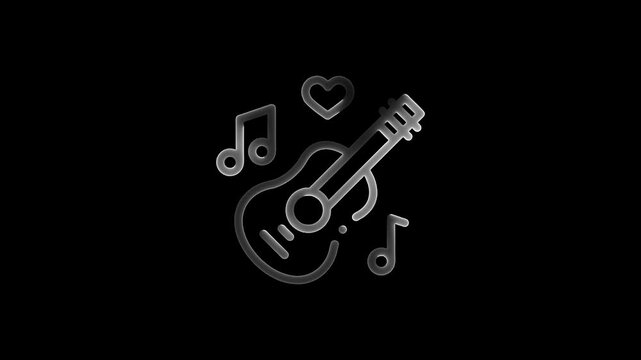 Neon music sheet. Line art. Musical symbols. Isolated on black background. Neon lines. Glowing music icons. Treble Clef. Music note. Musical notes. Music