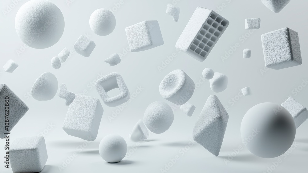 Poster abstract white shapes and forms in a minimalistic environment