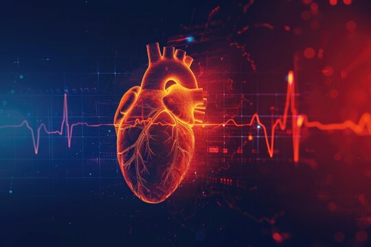 Heart With Heartbeat. Monitoring Heartbeat Line on Health Background