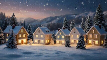 Fototapeta premium Cozy Winter Village in the Snow