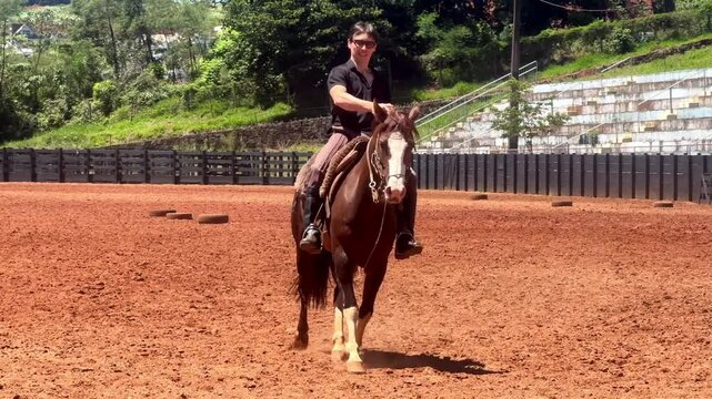 homem anda de cavalo no ver&atilde;o 