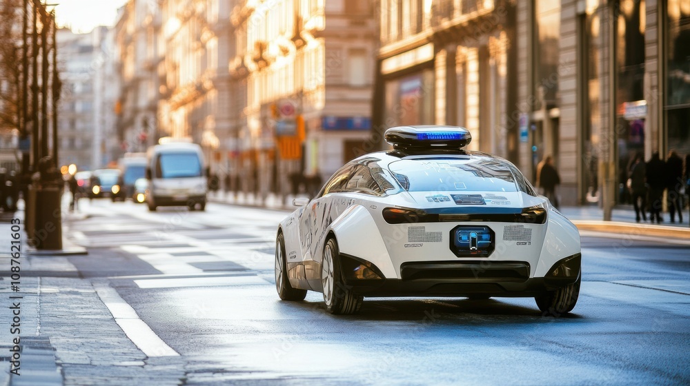 Aufkleber a self-driving vehicle expertly maneuvers through busy city streets, highlighting its sophisticated 