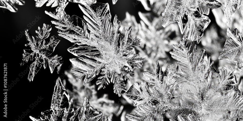 Poster an abstract image showcasing a pattern of frost on glass. this macro shot reveals intricate black an