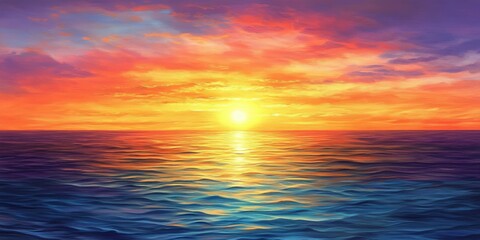 Obraz premium Serene sunset over the ocean, creating a picturesque backdrop with vibrant colors. The ocean s beauty shines during sunset, offering a stunning view of nature s artwork at dusk.