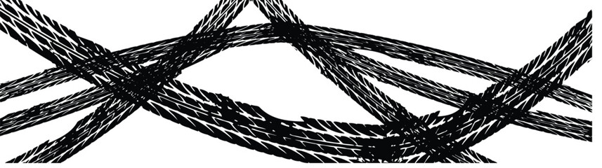 Grunge tire track, wheel braking marks. White truck, car tread pattern silhouette. Auto race, motorsport, speed racing design element. Vector illustration.