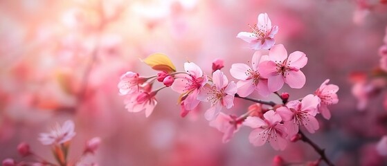 Beautiful pink cherry blossoms in full bloom