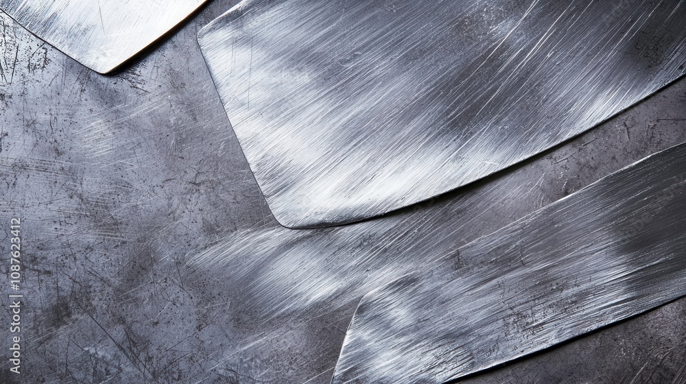 Poster metallic surfaces with brushed texture and abstract design elements