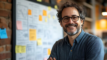 Fototapeta premium A man with glasses is smiling