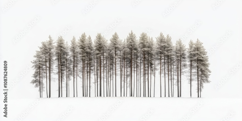 Poster tall trees standing alone against a white background create a striking visual. these tall trees high