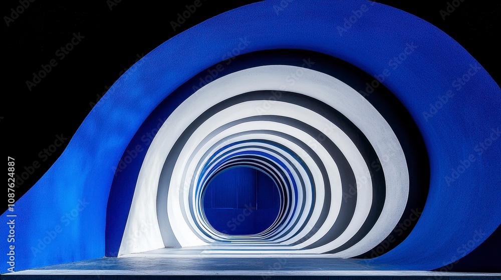 Poster abstract tunnel design with blue and white circular patterns