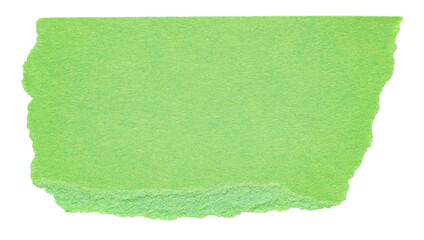 Obraz premium Isolated cut out torn piece of blank green paper note cardboard with texture and copy space for text, transparent png background design element