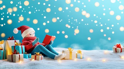 Obraz premium Cozy reading scene with festive decorations.