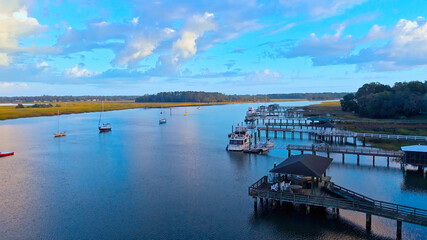 Isle of Hope Marina at Savannah Georgia - aerial view drone photography