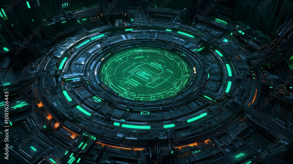 Poster futuristic technology interface with glowing patterns and intricate design